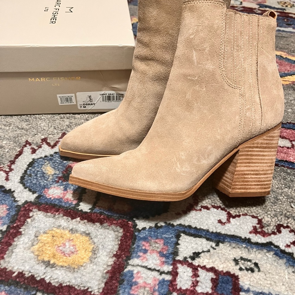 Marc Fisher Light Gray Suede Ankle Boots